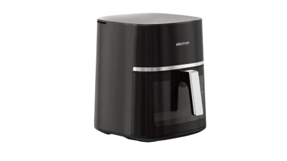 Friteuse à air Elactron 7L avec un bol de frites croustillantes et une interface de commande