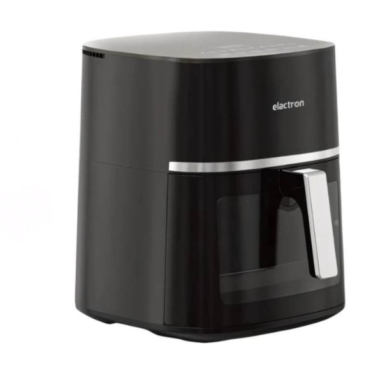 Friteuse à air Elactron 7L avec un bol de frites croustillantes et une interface de commande