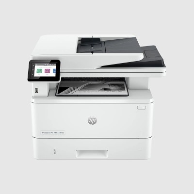 Imprimante HP LaserJet Pro MFP 4103dw noire avec écran LCD et clapet d'alimentation en papier