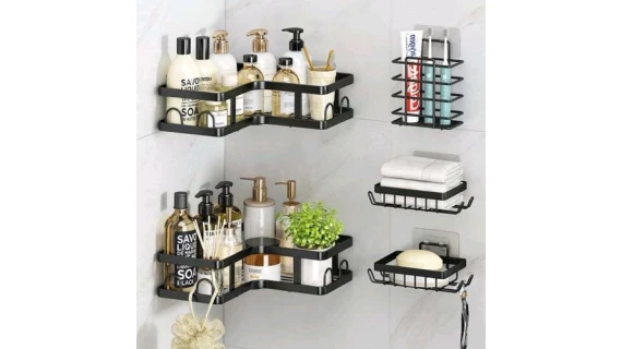 Étagère Salle de Bain 5 en 1 Corner Shower Caddy – Ensemble de Rangement 5 Pièces