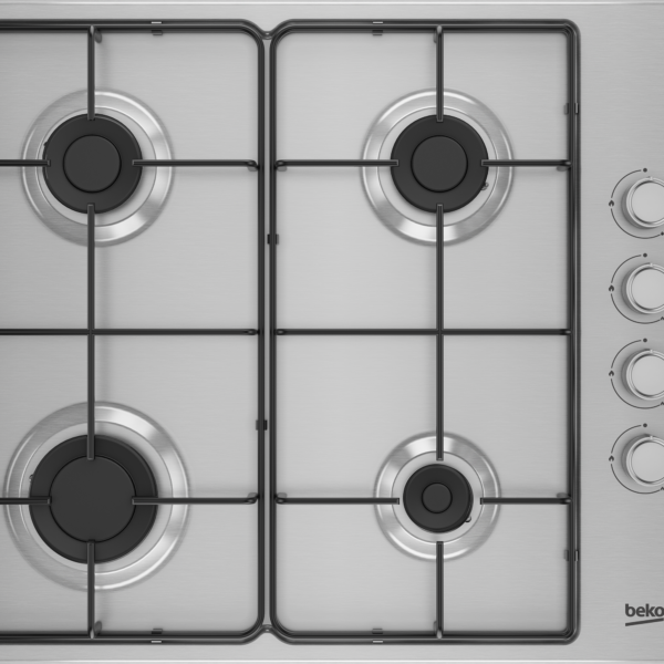 Cuisinière gaz Beko HIGG 64123 SXL, 4 feux, inox brossé, avec commandes latérales