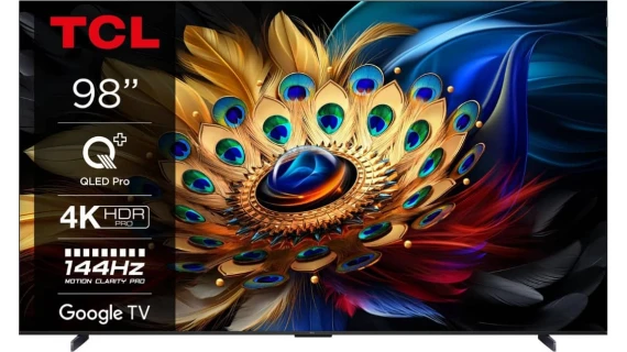 TCL 98C655 QLED Pro 4K 144Hz - Vue de face avec Google TV