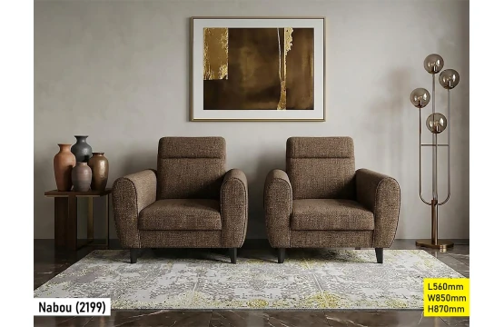 Fauteuil club marron 1 place en tissu chinille avec des coussins confortables