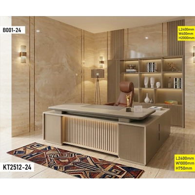 Ensemble Bureau + Bibliothèque KT2512-24 – Grand Bureau Bois Beige avec Rangement