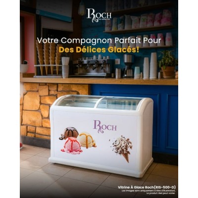 Congélateur Vitrine Roch 500L RIS500D – Spécial Glaces, Portes Coulissantes Verre