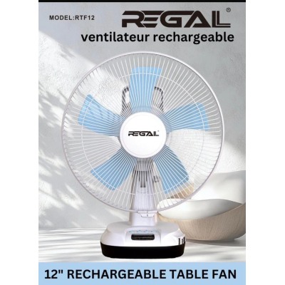 Ventilateur Rechargeable Regal 12" RTF12 – Autonomie 8H, LED, Portable
