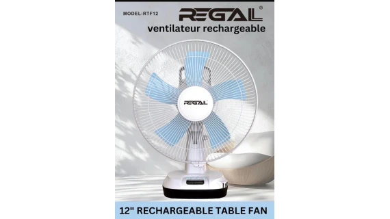 Ventilateur Rechargeable Regal 12" RTF12 – Autonomie 8H, LED, Portable