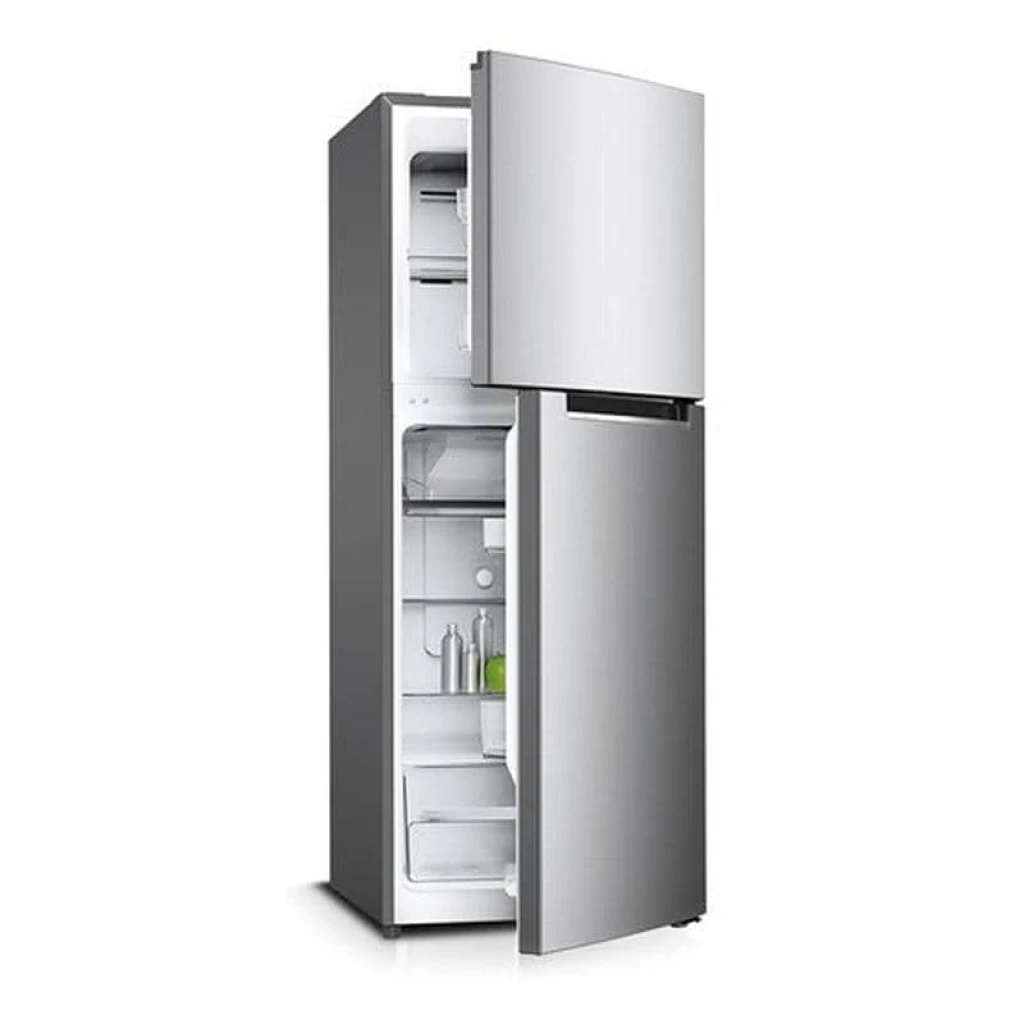 Réfrigérateur SHARP 2 Portes 270L No Frost Gris SJHM270HS2 de face, avec les portes ouvertes pour montrer l'intérieur