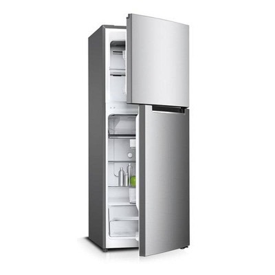 Réfrigérateur SHARP 2 Portes 270L No Frost Gris SJHM270HS2 de face, avec les portes ouvertes pour montrer l'intérieur