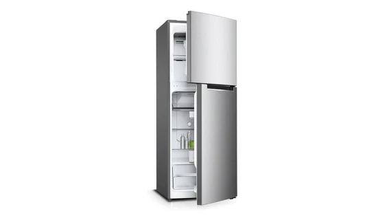 Réfrigérateur SHARP 2 Portes 270L No Frost Gris SJHM270HS2 de face, avec les portes ouvertes pour montrer l'intérieur
