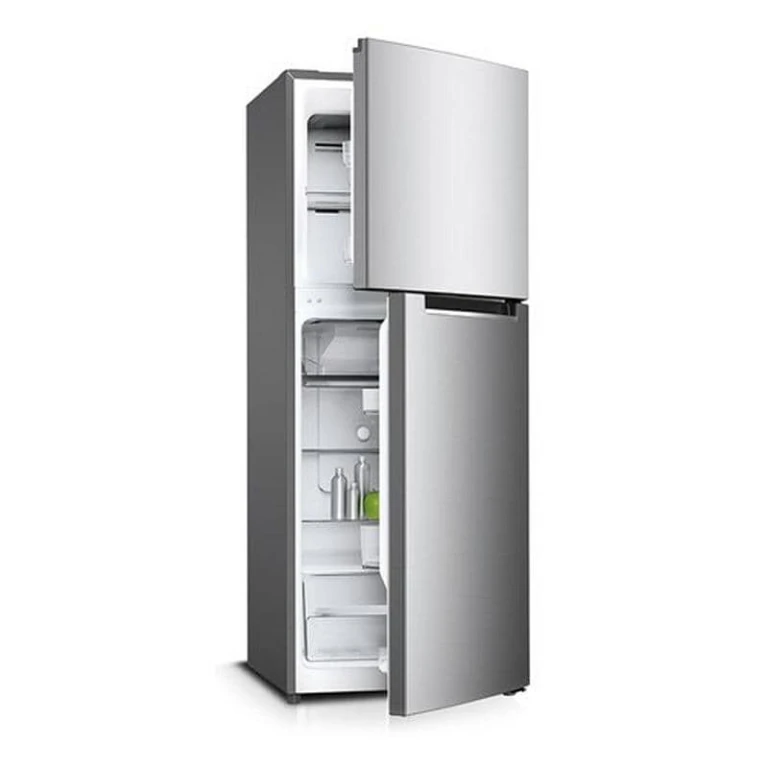 Réfrigérateur SHARP 2 Portes 270L No Frost Gris SJHM270HS2 de face, avec les portes ouvertes pour montrer l'intérieur