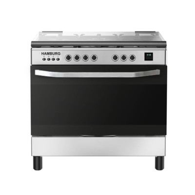 Cuisinière HAMBURG 5 Feux 90x60 à Gaz Inox avec Four Ventilé et Allumage Automatique