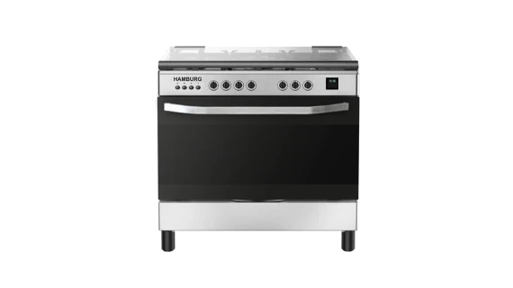 Cuisinière HAMBURG 5 Feux 90x60 à Gaz Inox avec Four Ventilé et Allumage Automatique