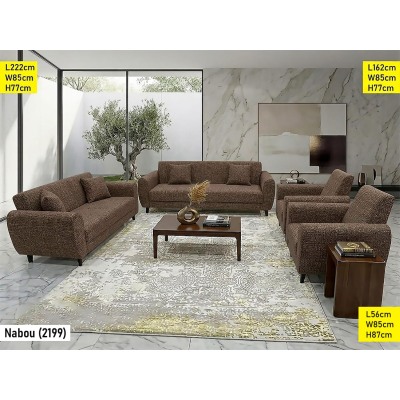 Salon Complet 7 Places Marron Nabou 2199 – Canapés et Fauteuils en Tissu Chinille