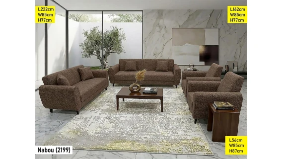 Salon Complet 7 Places Marron Nabou 2199 – Canapés et Fauteuils en Tissu Chinille
