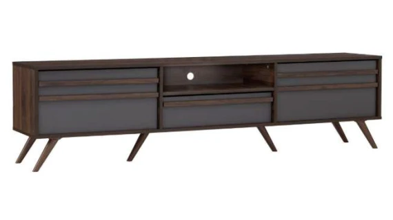 Meuble TV Blackburn 1.8m en Columbia et Dark Grey, avec 4 compartiments gris foncé et une niche centrale