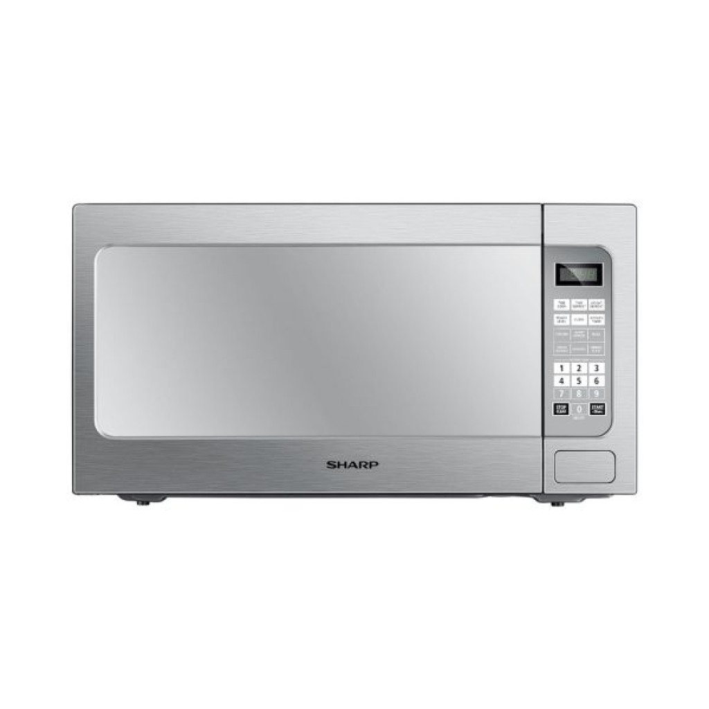Micro-ondes Sharp 43L en acier gris, grand format, avec un plateau de 420mm