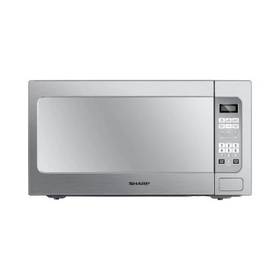 Micro-ondes Sharp 43L en acier gris, grand format, avec un plateau de 420mm