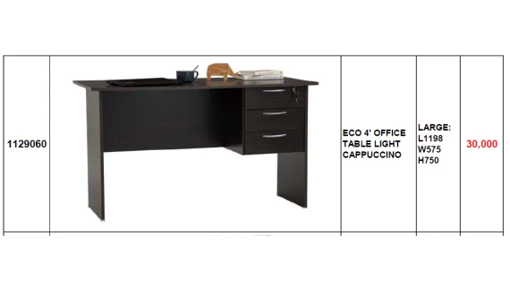Bureau ECO 4' Cappuccino – 3 Tiroirs Verrouillables – Image 2