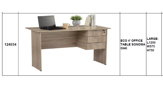 Bureau ECO 4' Sonoma Oak – 3 Tiroirs Verrouillables – Image 2