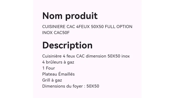 Cuisinière CAC 4 Feux 50x50 Full Option Inox – Image 2