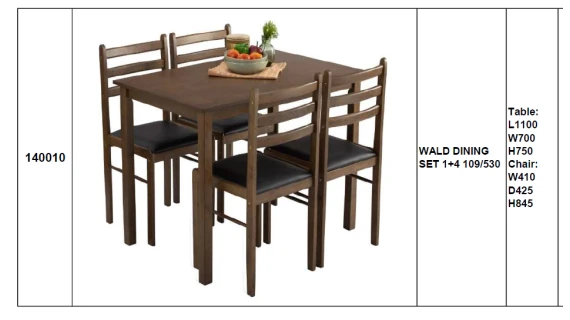 Ensemble Salle à Manger Wald – Table + 4 Chaises Bois – Image 2
