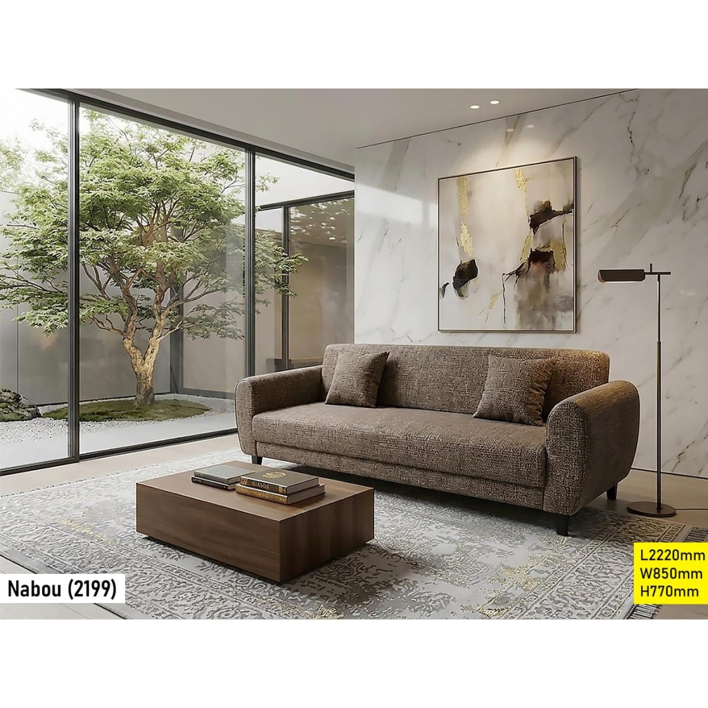 Canapé 3 places marron Nabou 2199 en tissu chinille, design élégant et confortable