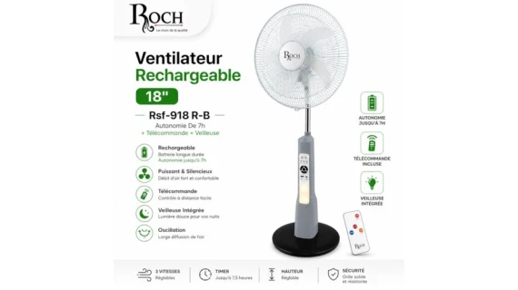 Roch RSF-918R-B ventilateur rechargeable 18 pouces 7h autonomie
