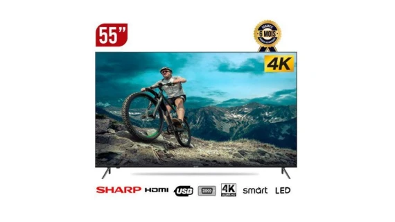 Téléviseur Sharp Google TV 55" 4K UHD avec écran noir et design élégant