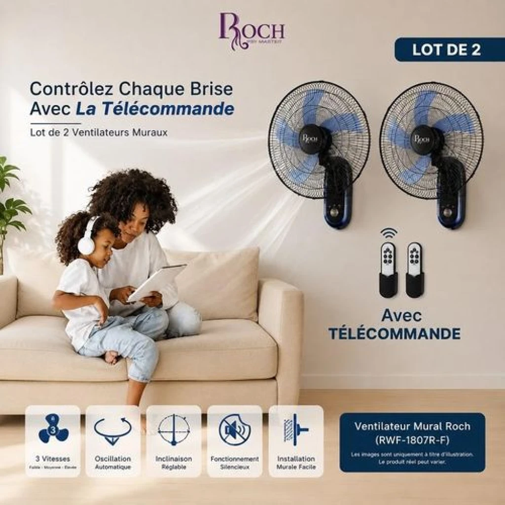 Roch ventilateur mural RWF-1807R-F 18 pouces avec télécommande noir