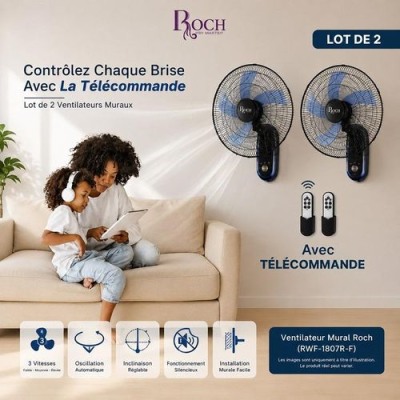 Ventilateur mural Roch RWF-1807R-F 18" avec télécommande et fixation murale