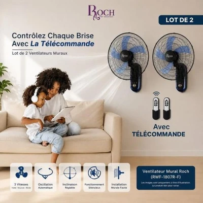 Ventilateur mural Roch RWF-1807R-F 18" avec télécommande et fixation murale