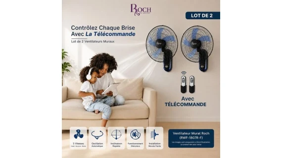 Ventilateur mural Roch RWF-1807R-F 18" avec télécommande et fixation murale