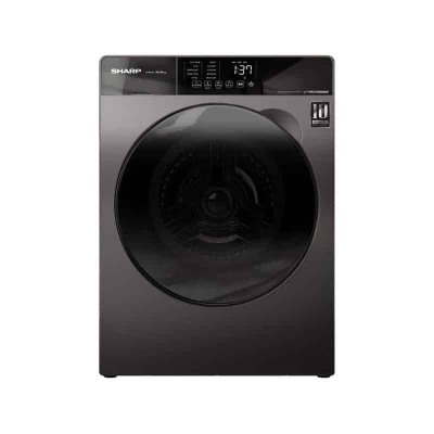 Machine à laver SHARP 10,5Kg Inverter ES-FS1054KJZ-G de couleur blanche avec un écran LCD et des boutons de commande