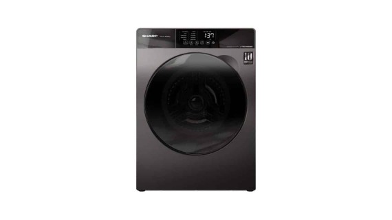Machine à laver SHARP 10,5Kg Inverter ES-FS1054KJZ-G de couleur blanche avec un écran LCD et des boutons de commande