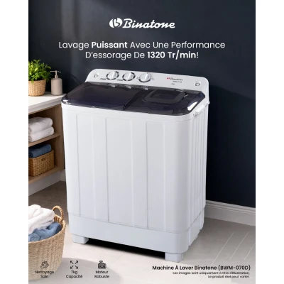 Machine à Laver Binatone BWM-070D 7 Kg Semi-Automatique – Essorage 1320 Tr/min