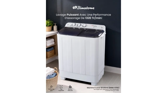 Machine à Laver Binatone BWM-070D 7 Kg Semi-Automatique – Essorage 1320 Tr/min