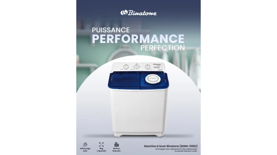 Machine à Laver Binatone BWM-090D 9 Kg Semi-Automatique – Puissante et Économique