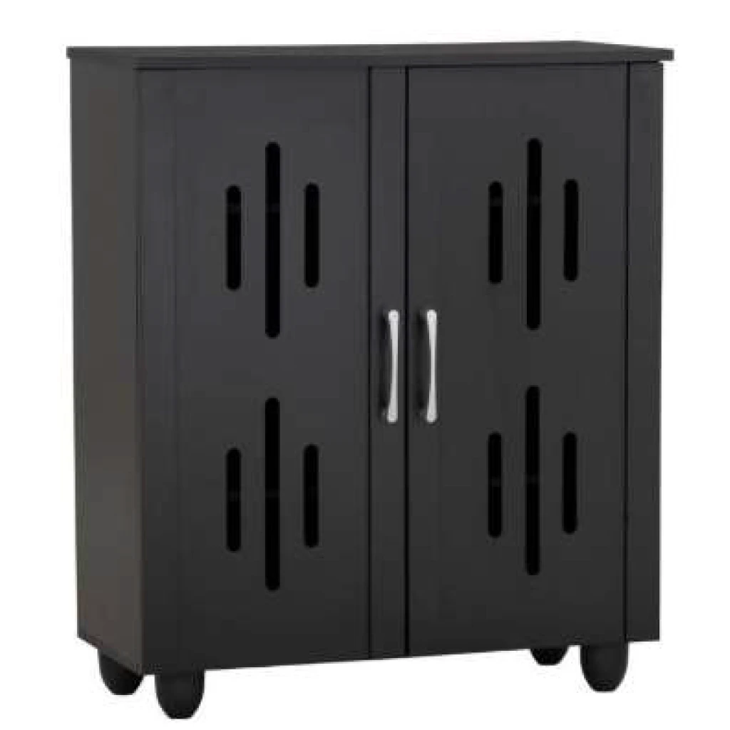Meuble à Chaussures Hasting 2 Portes en noir mat avec découpes ajourées