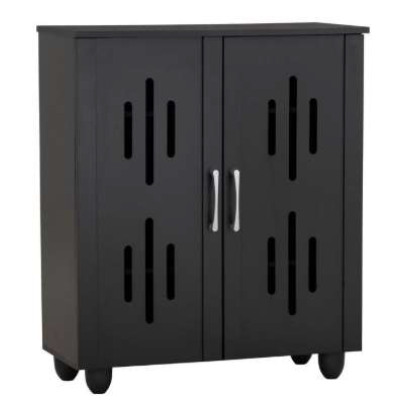 Meuble à Chaussures Hasting 2 Portes en noir mat avec découpes ajourées
