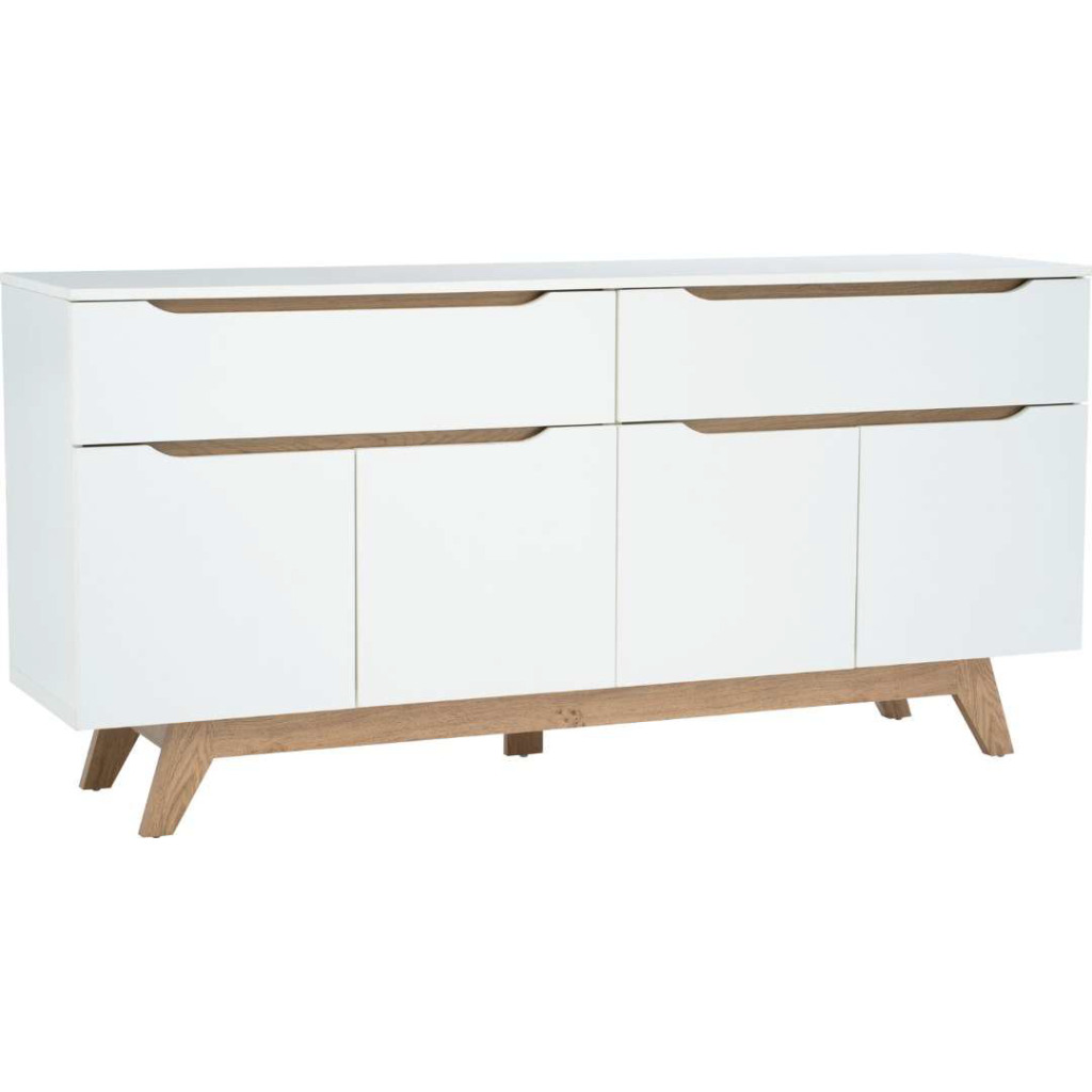 Buffet Mando 1.6M en design scandinave blanc/chêne avec 4 portes et 2 tiroirs
