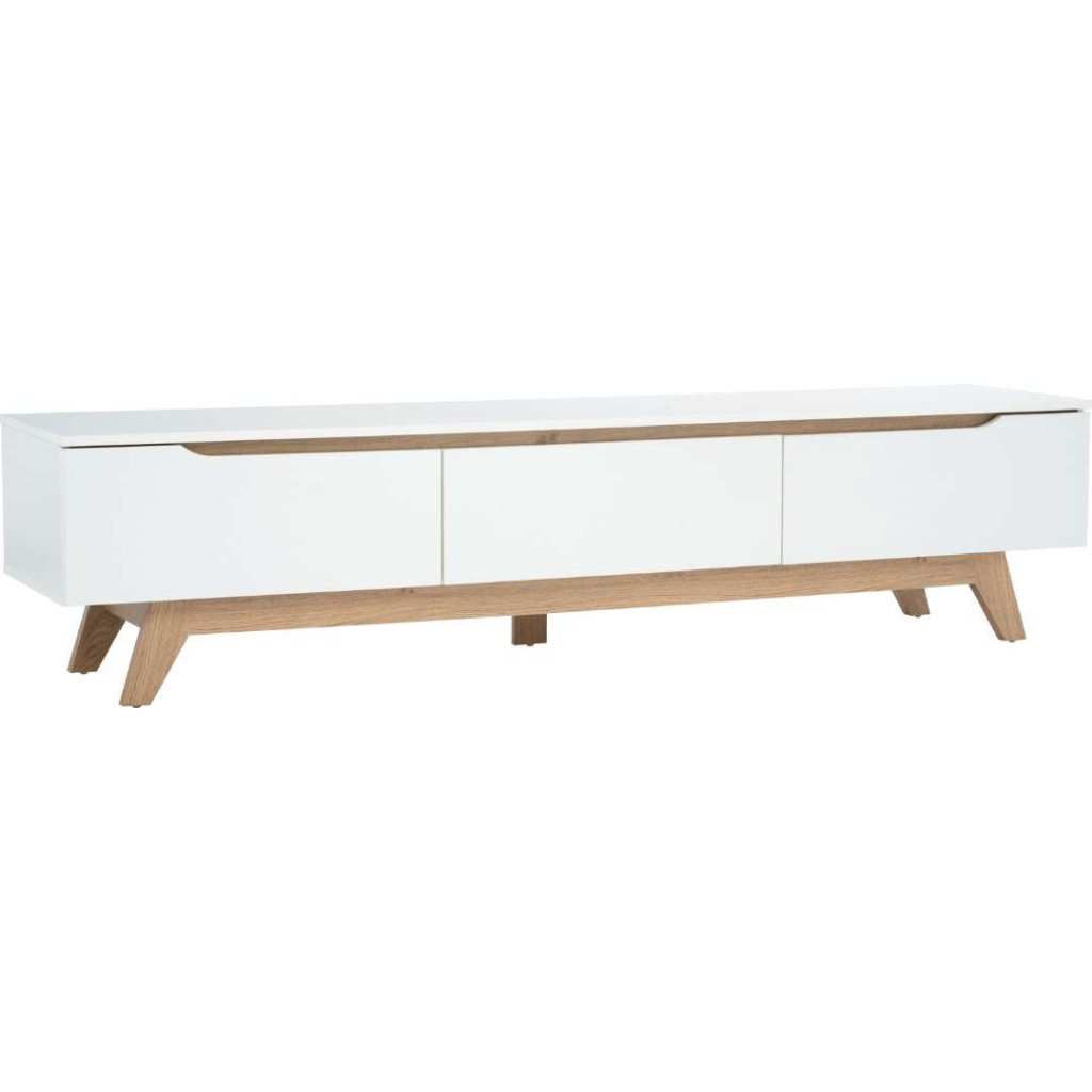 Meuble TV MANDO 1.8M Blanc & Chêne – 3 Portes Design Scandinave