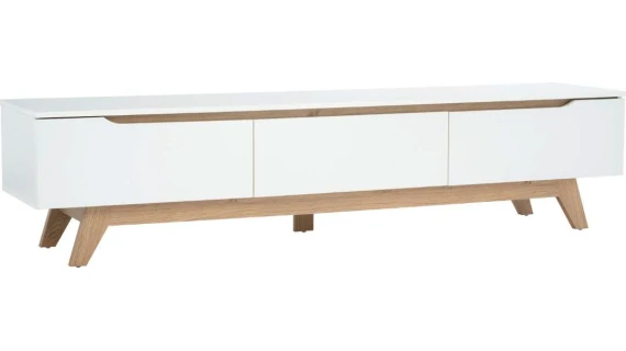 Meuble TV MANDO 1.8M Blanc & Chêne – 3 Portes Design Scandinave