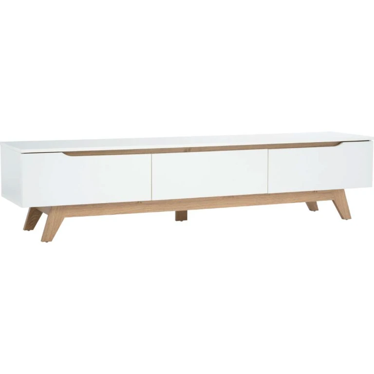 Meuble TV MANDO 1.8M Blanc & Chêne – 3 Portes Design Scandinave