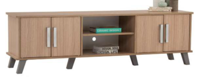 Meuble TV Naomi en chêne naturel avec 4 portes et 2 niches, design scandinave, pour salon moderne à Dakar