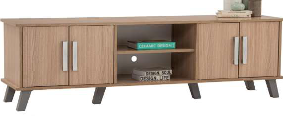 Meuble TV Naomi en chêne naturel avec 4 portes et 2 niches, design scandinave, pour salon moderne à Dakar