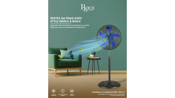 Ventilateur Sur Pied Roch RSF-1822-F 18 pouces - 5 pales puissantes