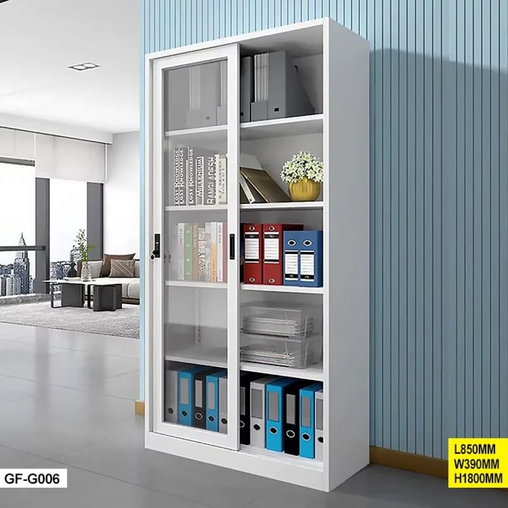 Armoire de bureau métallique à portes coulissantes vitrées - 180 x 85 x 39 cm