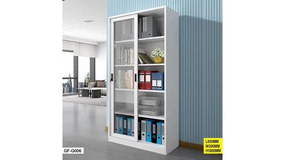Armoire de bureau métallique à portes coulissantes vitrées - 180 x 85 x 39 cm