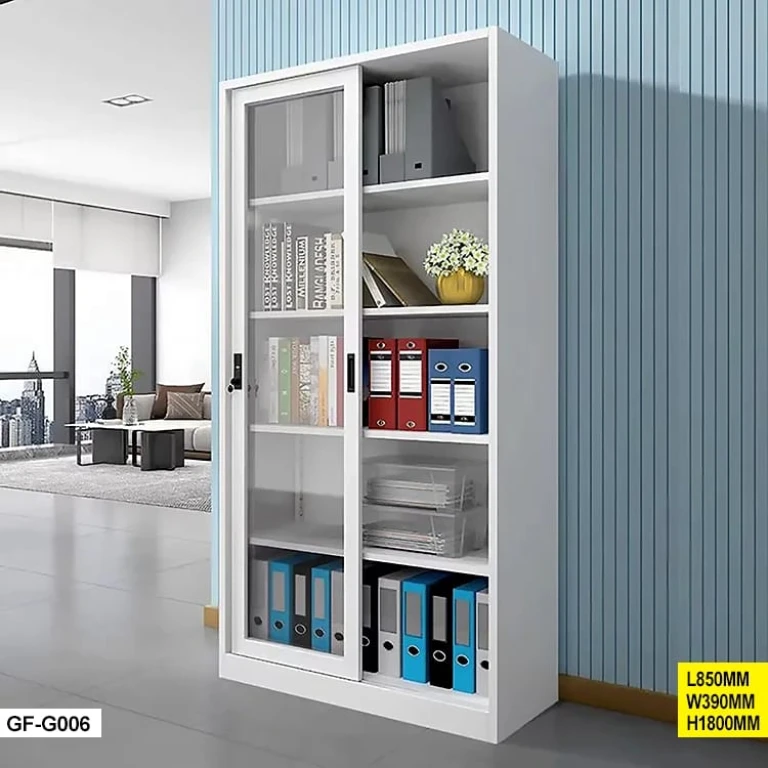 Armoire de bureau métallique à portes coulissantes vitrées - 180 x 85 x 39 cm
